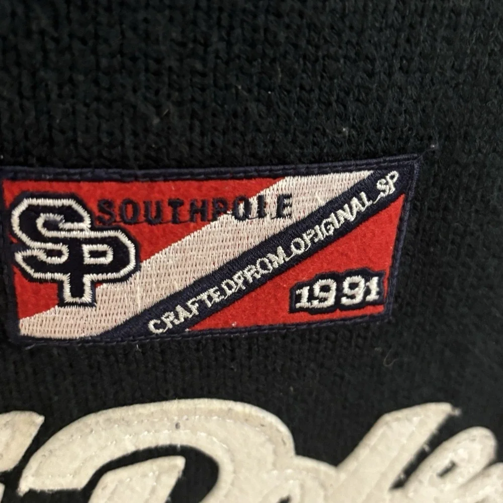 Vintage Southpole Sweater Mens Large Crewneck Pullover Black White Patch 90s Y2K